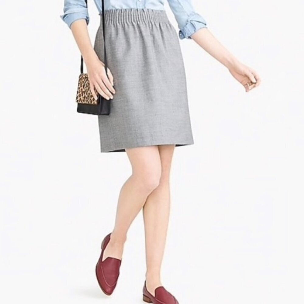 J. CREW LINED GRAY SIDEWALK SKIRT WITH GATHERED ELASTIC WAIST, SIZE 4, WOMENS